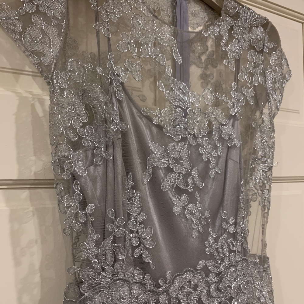 Teri Jon size 4 silver gown